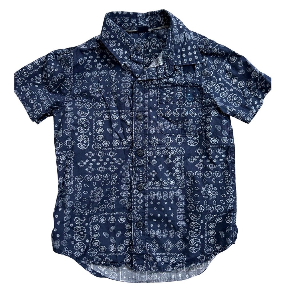 Baby Gap Toddler Boys Blue Paisley Print Short Sleeve Button‎ Up Shirt Size 5
